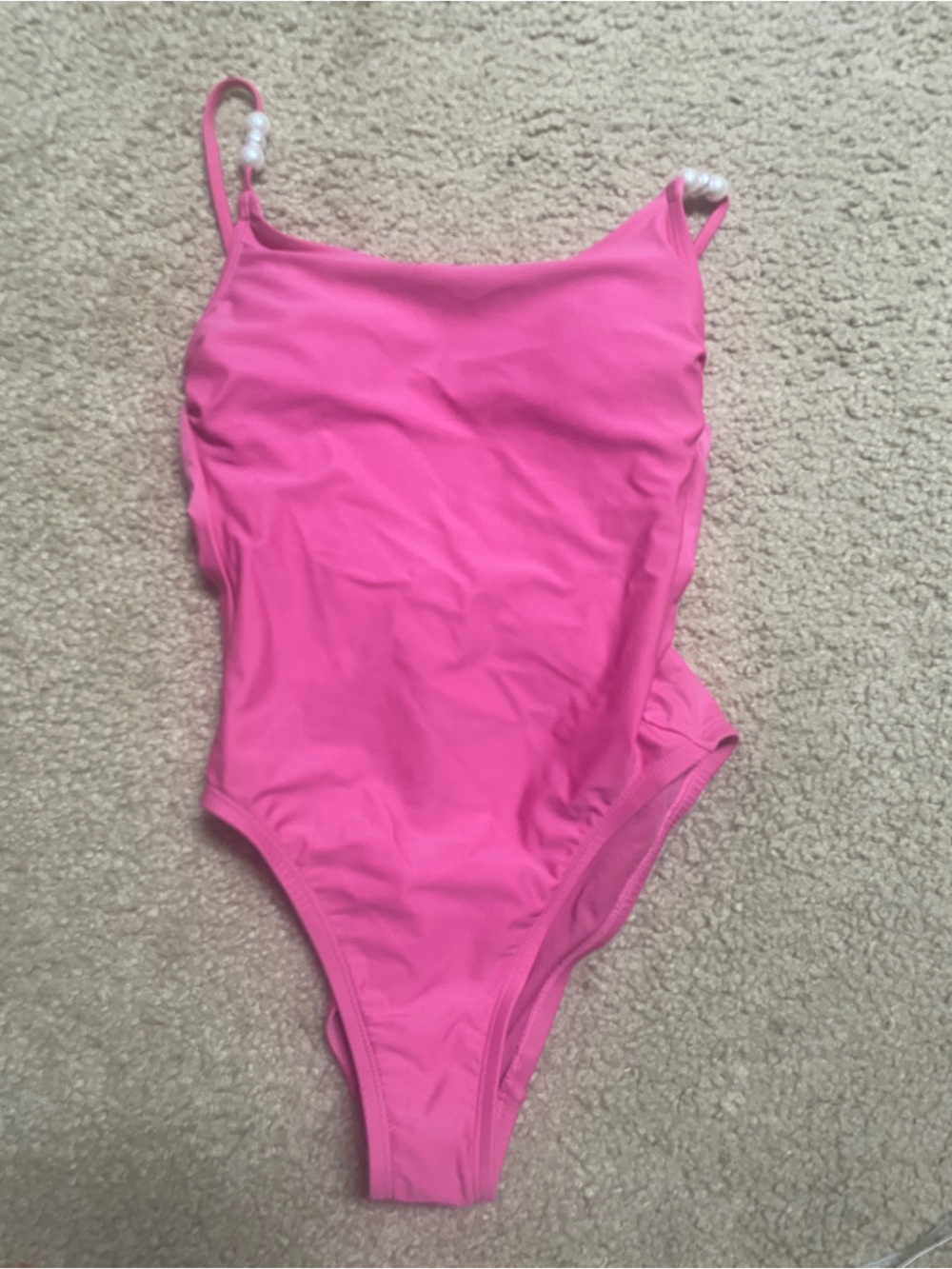 Pink One-Piece Swimsuit with Beaded Straps